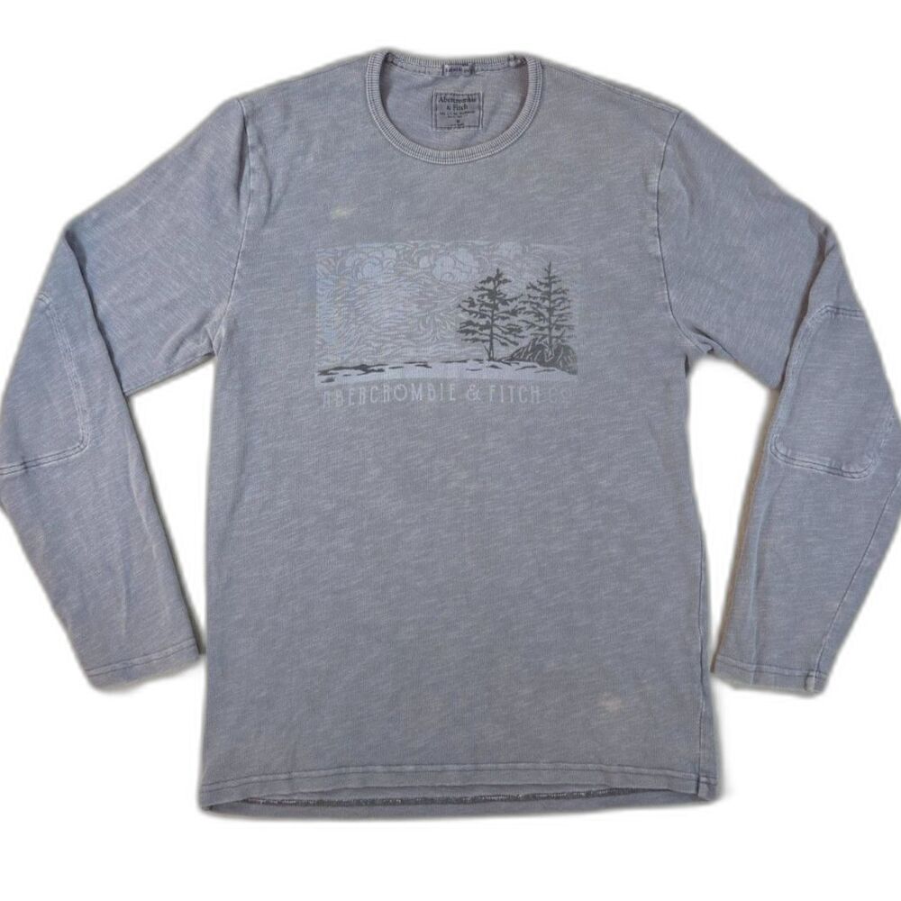 Abercrombie & Fitch Men's M Dyed Long Sleeve Graphic Shirt Gray Elbow Patches